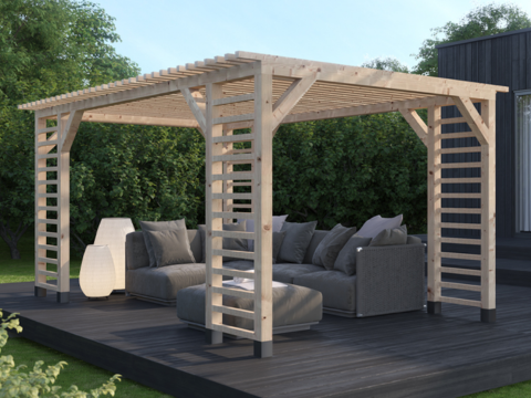 Slik bygger du pergola En pergola fungerer både som et svalt tilholdssted og et estetisk supplement til uterommet. Ved å bygge den selv kan du tilpasse pergolaen dine ønsker og behov, enten du er ute etter skygge eller utsikt. Vi tar deg gjennom hva du bør tenke på før du bygger en pergola til du har ditt helt eget overbygg på terrassen.