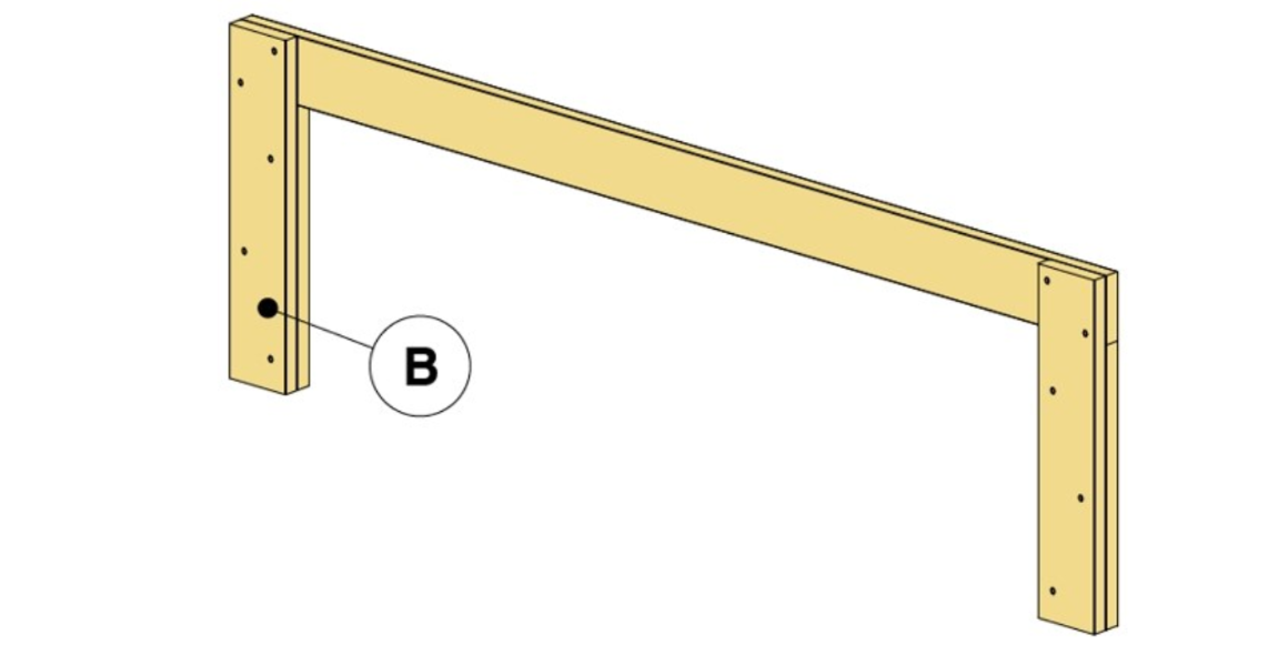 2. Legg lengde B oppå, sjekk at vinklene er rette og bruk treskrue 5,0x50 mm for å skru sammen delene.